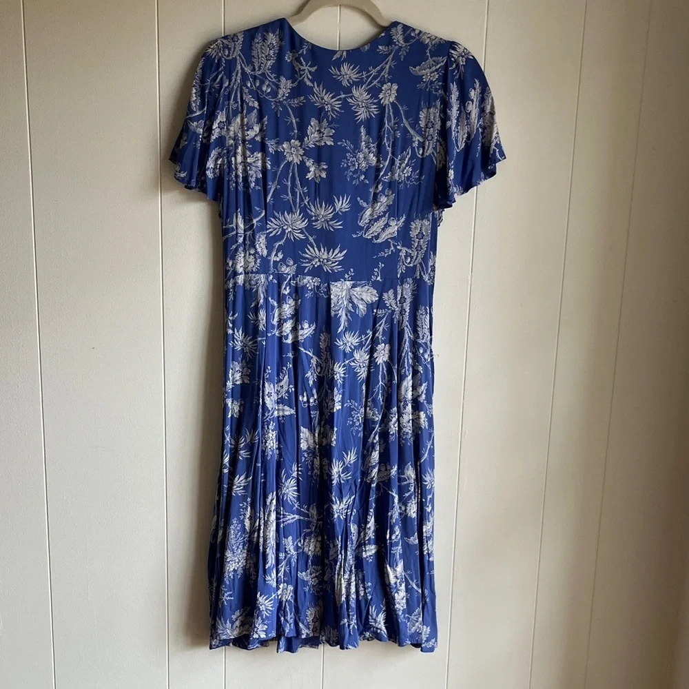 Mauve Blue and White Floral Midi Coastal Beach Resort wear Dress Sz 14 - Picture 12 of 13